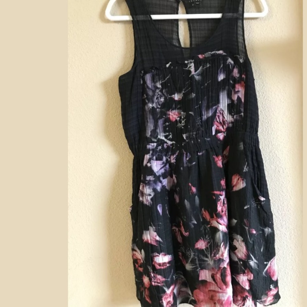 ThEORY black pink floral silk dress L